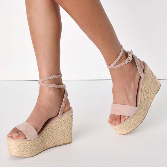 Lulus Shoes - Lulus Jalen Nude Suede Espadrille Wedges Size 8